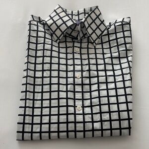 Ralph Lauren Purple Label White Button-Down Shirt with Black Windowpane Grid